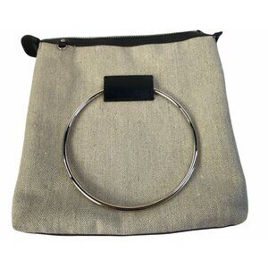 Little Liffner Square Bag Purse Metal Ring Handles Italy Leather Zips Up Canvas